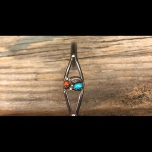 Turquoise/coral/Sterling Cuff